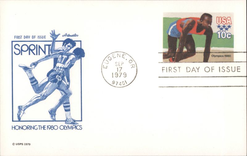 1980 Olympics Sprint First Day of Issue Eugene OR Oregon