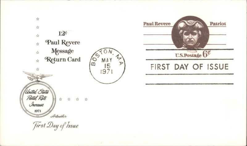 Paul Revere First Day of Issue 1971 Postal Rate Increase