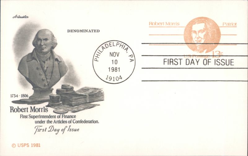 Robert Morris First Day of Issue, First Superintendent of Finance