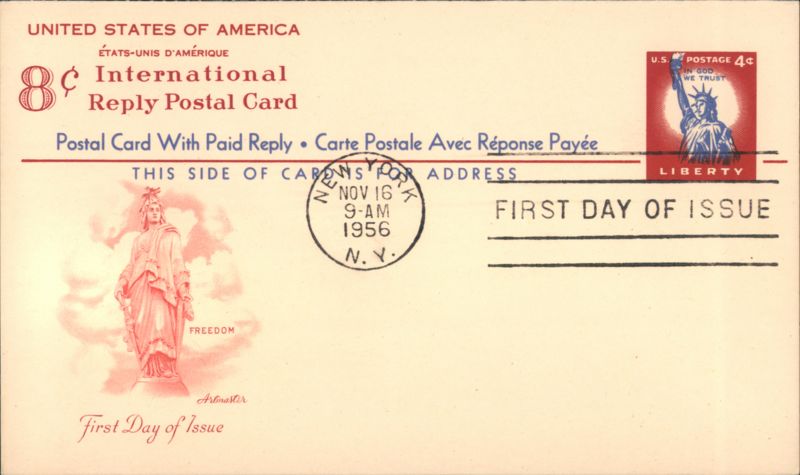 8¢ International Reply Postal Card, Statue of Liberty New York