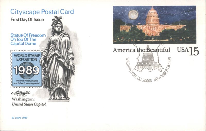 US Capitol Building, Statue of Freedom, First Day Issue Washington District of Columbia