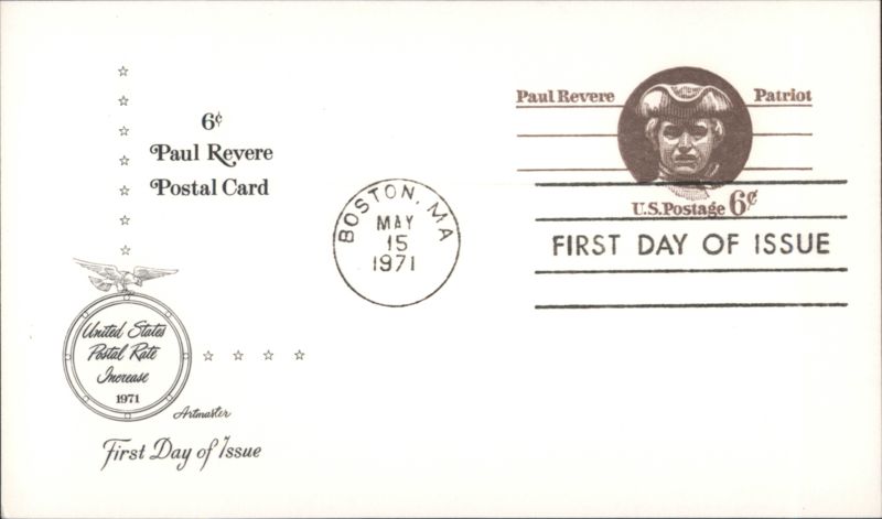 Paul Revere 6¢ Postal Card First Day of Issue 1971
