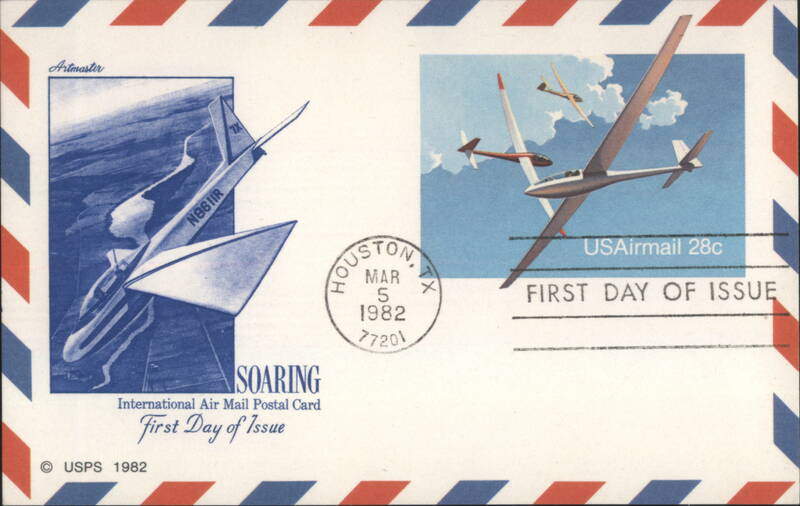 Soaring Gliders USAirmail 28c First Day of Issue Houston Texas