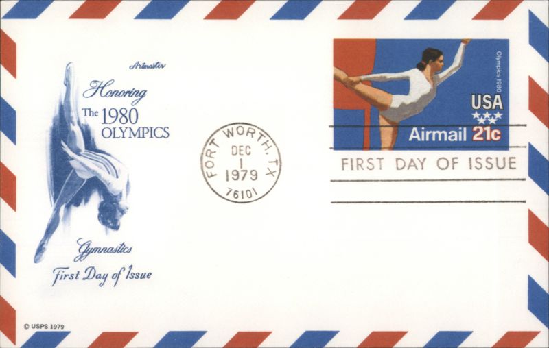 1980 Olympics Gymnastics First Day Cover Fort Worth Texas