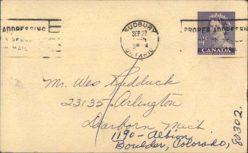 Canadian Mail to Dearborn MI & Boulder CO Postal History