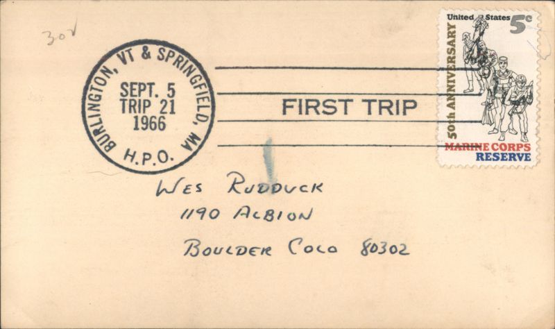 H.P.O. Burlington VT & Springfield MA, First Trip 1966