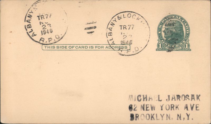 Albany & Lockport R.P.O. Postmarks, Brooklyn Address 1940