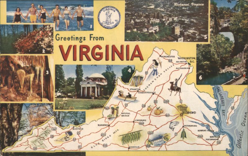 Greetings From Virginia Multi-View Map State Landmarks