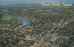 Aerial View Idaho Falls, Snake River, ID Postcard