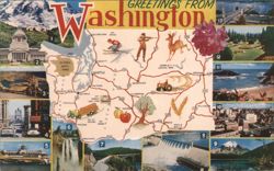 Greetings from Washington State Multi-View Map Postcard