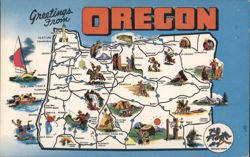Greetings From OREGON Pictorial Map Postcard