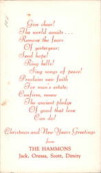 Christmas & New Years Greetings - The Hammons Poem Postcard