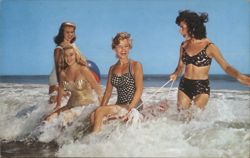 Four Women in Swimsuits on The World's Most Famous Beach Postcard
