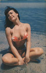 Woman in Bikini on Beach 'It's great to be here' Postcard