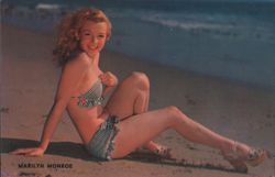 Marilyn Monroe The Charmer Striped Bikini Beach Postcard