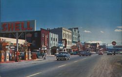 Truckee CA Main Street, Shell Station, Olympic Motel Postcard