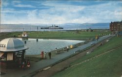 Largs Promenade, Pond, and Firth of Clyde with Ship Postcard