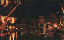 Disneyland Pirate's Cove Night, Skull Rock Fantasyland Postcard