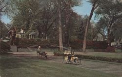 Academy Green Park, Kingston, NY with Statues & Benches Postcard