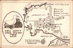Sea Gull Inn Map, Mendocino City & Bay, California Postcard