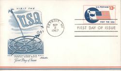 VISIT THE USA Flag First Day of Issue Detroit MI 1967 Postcard