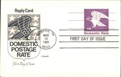Reply Card Domestic Postage Rate First Day of Issue Eagle Postcard