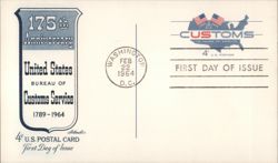 175th Anniversary US Customs Service First Day of Issue 1964 Postcard