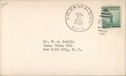 1942 COLS & SPALDING RPO Cancellation to W. G. Koelln Postcard