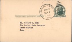 Ground Cobs Billing, Quaker Oats, RPO Postmark 1951 Postcard