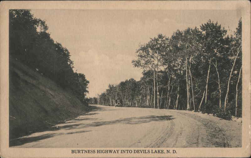 Burtness Highway into Devils Lake, ND with Car North Dakota