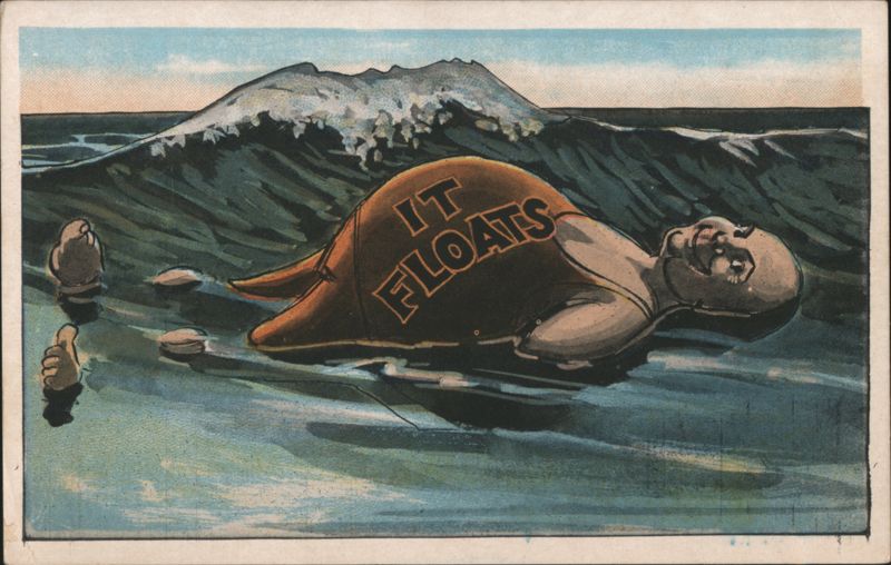 IT FLOATS Swimmer Thumbs Up Humorous Ocean Scene Advertising