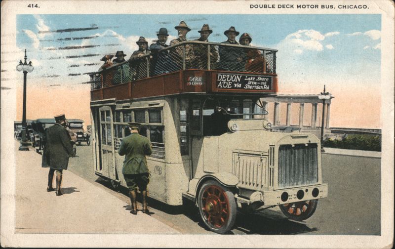 Double Deck Motor Bus, Chicago - Devon, Lake Shore Drive via Sheridan Illinois