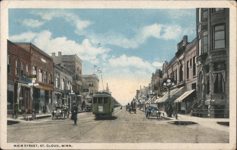 Main Street, St. Cloud, MN - Streetcar, Cars & Businesses Minnesota