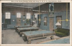 Game Rooms, Army and Navy Y. M. C. A., Charlestown, Mass. Postcard
