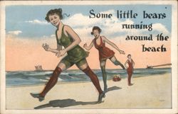 Some little bears running around the beach Postcard