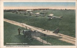 Aero Squad, U. S. Aviation Service Biplanes on Field Postcard