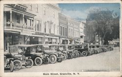 Main Street, Granville, NY - Cars, Stores, and Homes Postcard