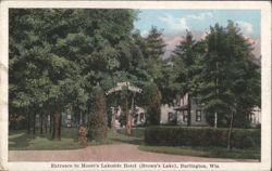 Moore's Lakeside Hotel Entrance, Brown's Lake Postcard