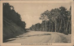Burtness Highway into Devils Lake, ND with Car Postcard