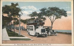 New Auto Bus on Lake Shore Drive Postcard