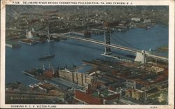 Delaware River Bridge Connecting Philadelphia, PA & Camden, NJ Postcard