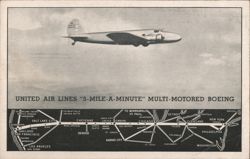 United Air Lines Boeing 247, 3-Mile-A-Minute, US Air Routes Postcard