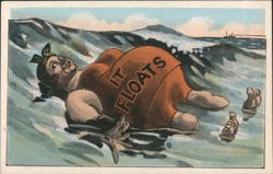 Woman in Ocean 'IT FLOATS' Swimsuit Postcard