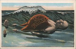 Floating Swimmer 'IT FLOATS' in Ocean Wave Postcard
