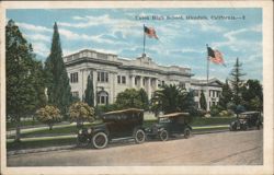 Union High School with Vintage Cars Postcard
