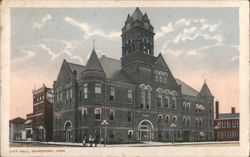 City Hall, Davenport, IA - Clock Tower & Awnings Postcard
