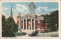 City Hall, Meriden, CT with Clock Tower & Statue Postcard