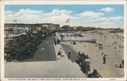 Playground & Beach from Ocean Avenue, Hampton Beach Postcard