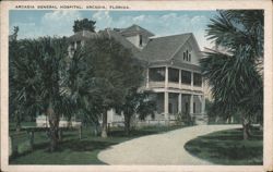 Arcadia General Hospital with Palm Trees Postcard