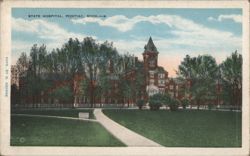 State Hospital, Pontiac, MI - Towered Building & Grounds Postcard